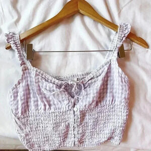 Gingham purple crop top button detail Sz small